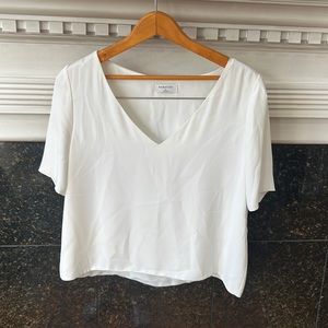 Babaton White Short Sleeve V-neck Blouse